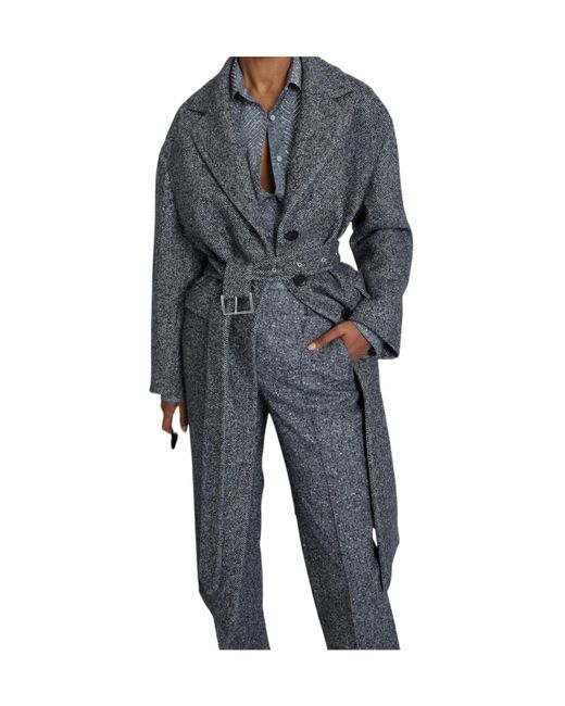Ermanno Scervino Gray Single-Breasted Tailored Coat With A Masculine Fit And Belt for men