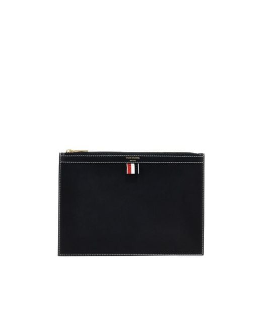 Thom Browne Black 4-Bar Tab Zipped Document Holder for men