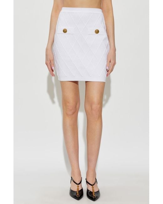 Balmain White Quilted Button-Detail Skirt