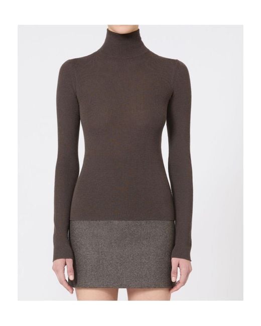 Max Mara Brown Wool Yarn Polo-Neck Sweater