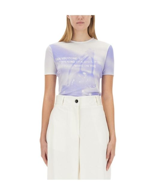 Jil Sander Blue Motif Printed Slim Fit T-Shirt