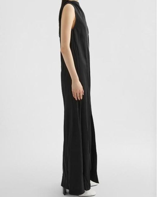 Jil Sander Black Satin Draped Maxi Dress