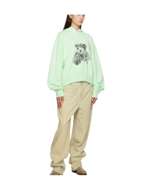 we11done Green Teddy Bear Cotton Hoodie for men