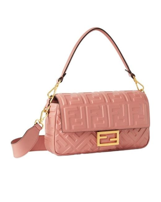 Fendi Pink Medium Baguette Ff Logo Quilted Shoulder Bag