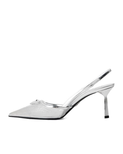 Prada White Mirror Pointed Slingback Pumps