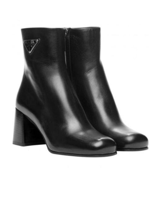 Prada Black Logo High-Heeled Ankle Boots