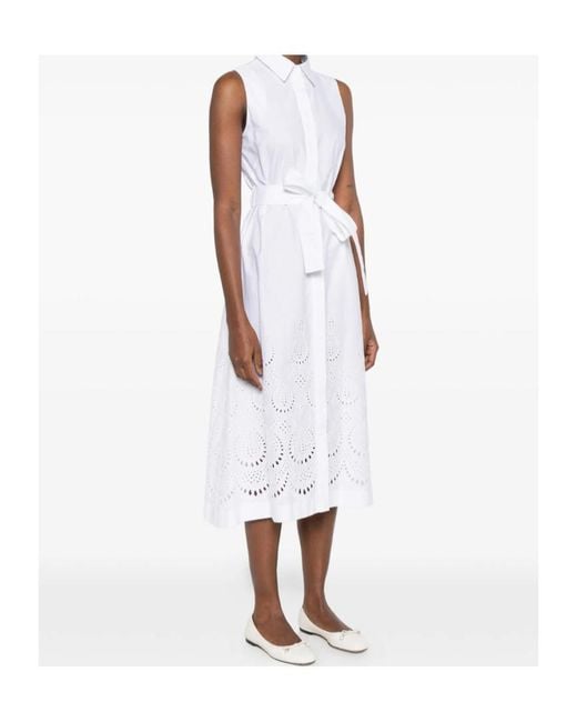 P.A.R.O.S.H. White Belt Eyelet Midi Dress