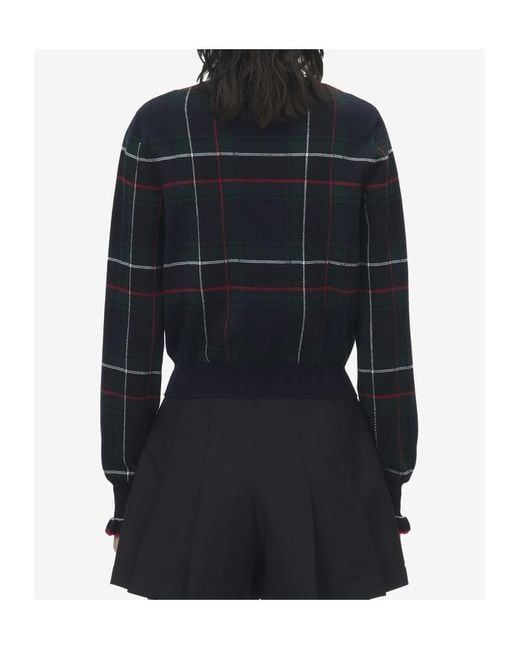 McQueen Blue Wool Tartan Cardigan