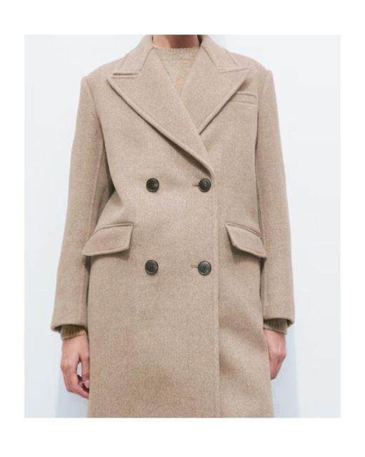 Tory Burch Natural Double Breasted Wool Coat