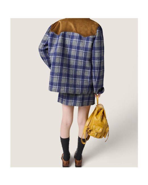 Miu Miu Blue Wool Check Jacket