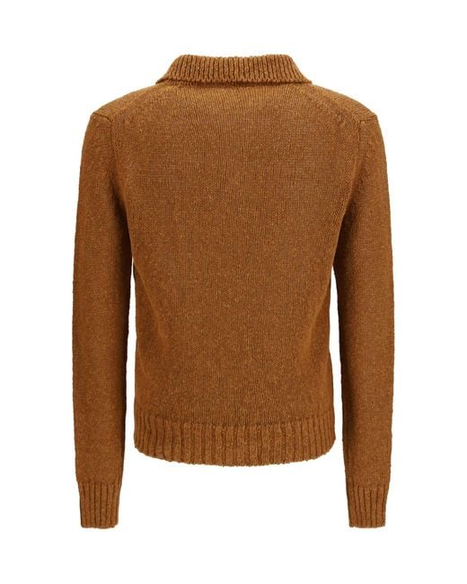 sunflower Brown Long-Sleeved Knitted Polo Shirt for men