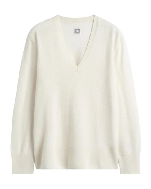 Totême White Totême V-Neck Knitted Jumper