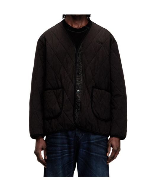 DIESEL Black Boys Quilted V-Neck Jacket for men