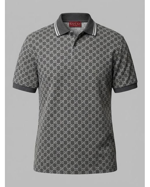 Gucci Gray Gg Jacquard Cotton Piquet Polo Shirt for men