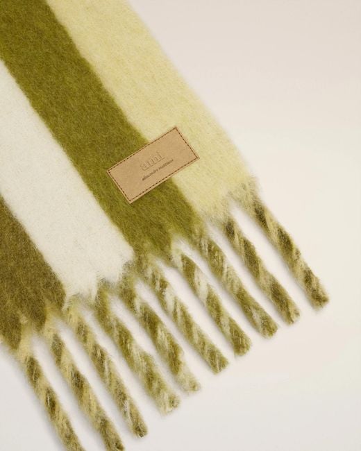 AMI Green Striped Fringed Scarf for men