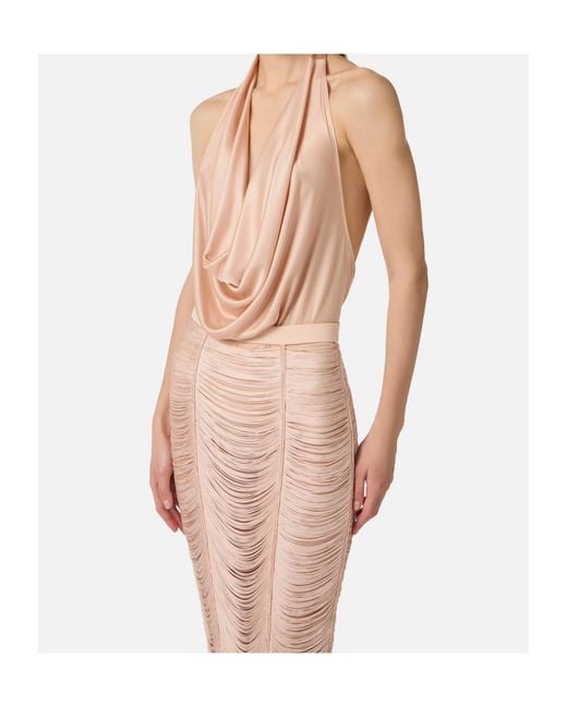 Elisabetta Franchi White Halter-Neck Draped Jersey Top