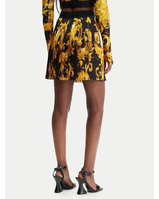 Versace Jeans Yellow Couture Barocco Pattern Pleated Skirt