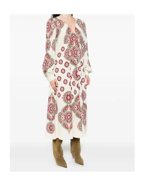 Etro White Paisley-Print Long-Sleeve Dress