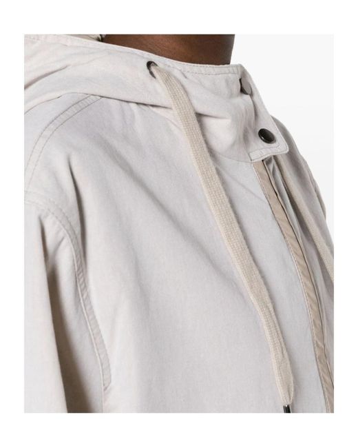 Brunello Cucinelli White Zip-Up Hooded Drawstring Jacket