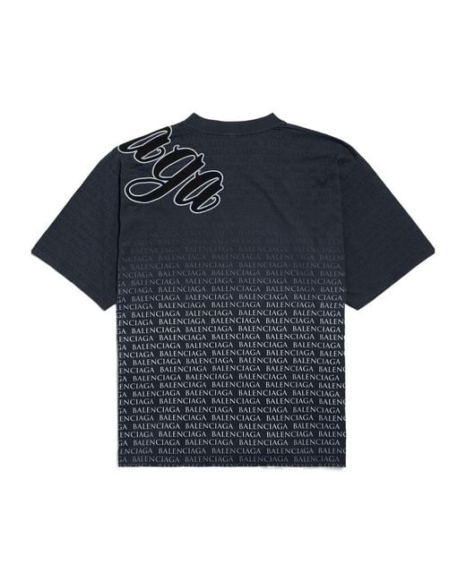 Balenciaga Blue Cotton Logo T-Shirt for men