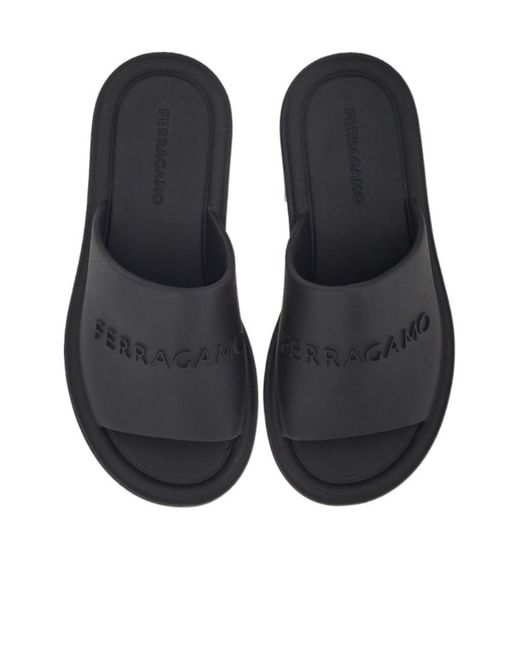 Ferragamo Black Logo-Embossed Sandals for men