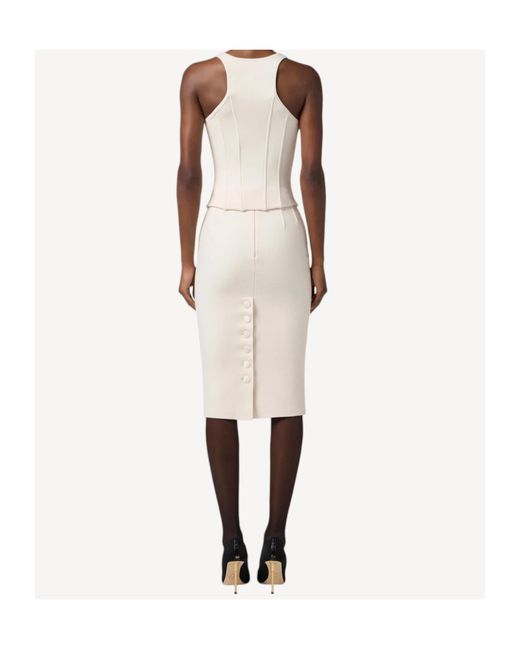 Elisabetta Franchi White Logo Patch Midi Skirt
