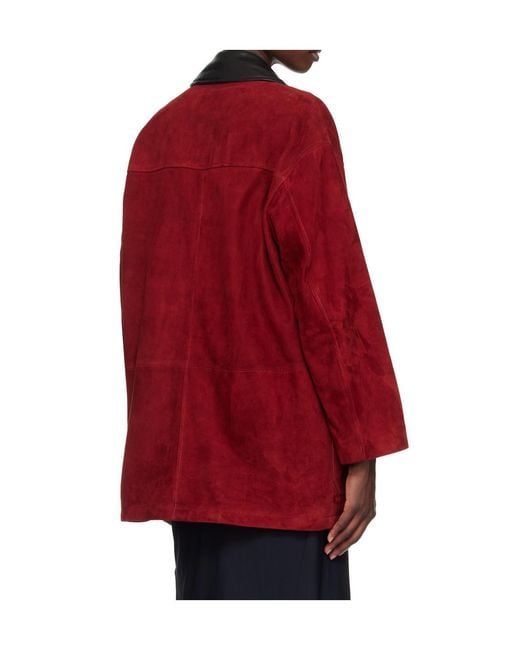Nour Hammour Red Long-Sleeve Leather Jacket