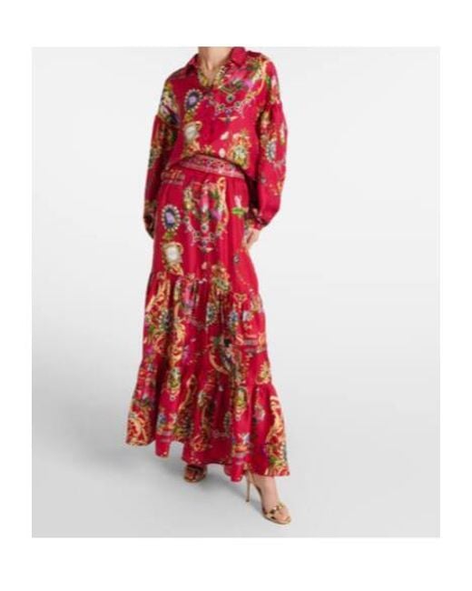 Camilla Printed High-Rise Tiered Silk Maxi Skirt