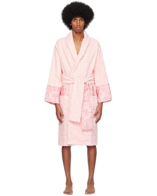 Versace Pink I Love Baroque Belted Bathrobe for men
