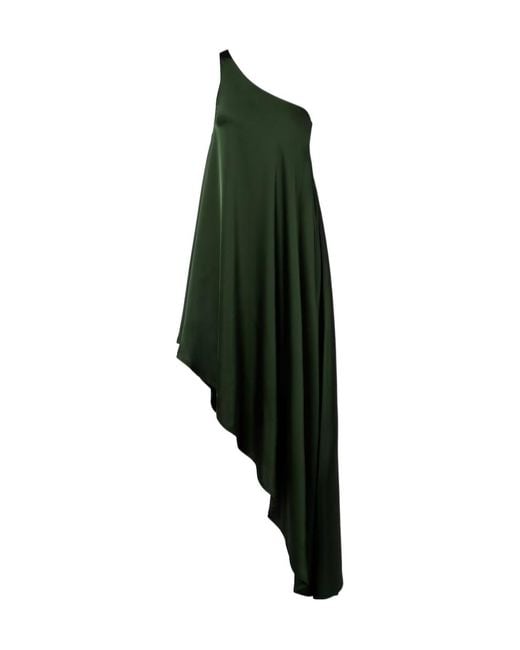 Norma Kamali Green Asymmetric One-Shoulder Satin Cocktail Dress