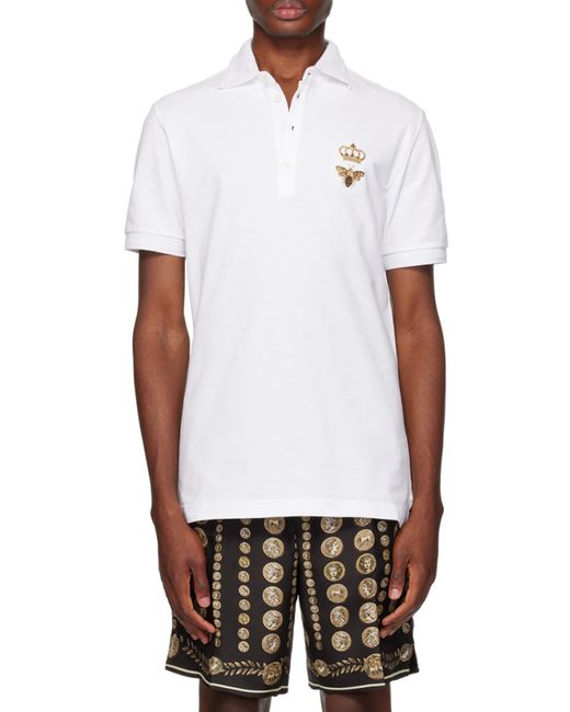 Dolce & Gabbana White Logo Embroidered Polo Shirt for men