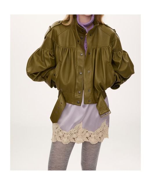 Chloé Green Chloé Gathered Belted Jacket