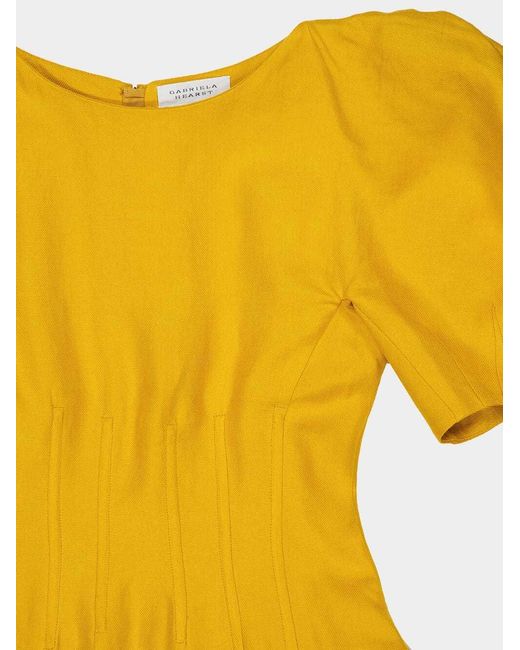 Gabriela Hearst Yellow Golden Birch Ranya Puff Sleeve Linen Maxi Dress