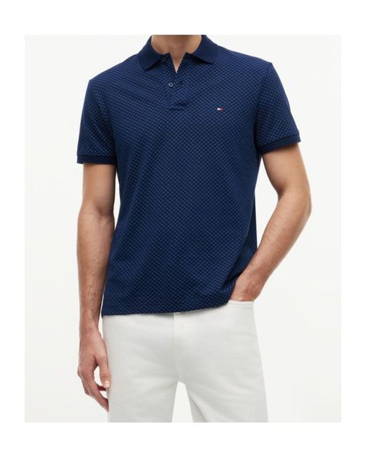 Tommy Hilfiger Blue Geometric-Print Short-Sleeve Polo Shirt for men