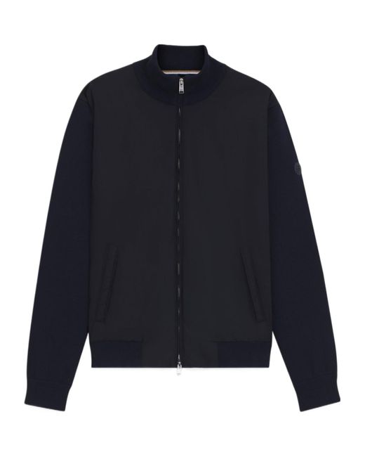Boss Blue Zip-Front Cotton Sweater for men