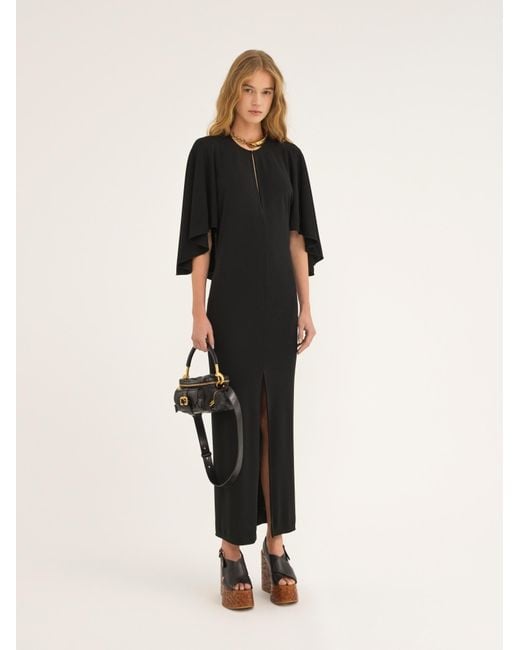 Chloé Black Cape-Design Crepe Dress