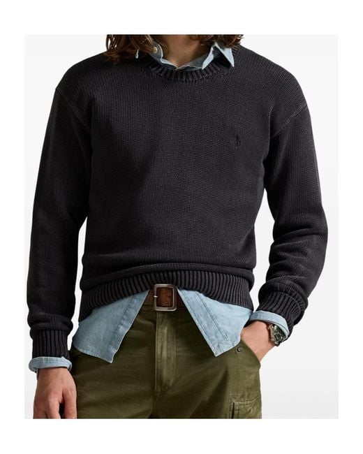 Polo Ralph Lauren Blue Logo Embroidered Crewneck Jumper for men