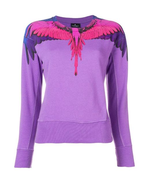 Marcelo Burlon Purple Bird Feather Flying Wing Printed Pullover