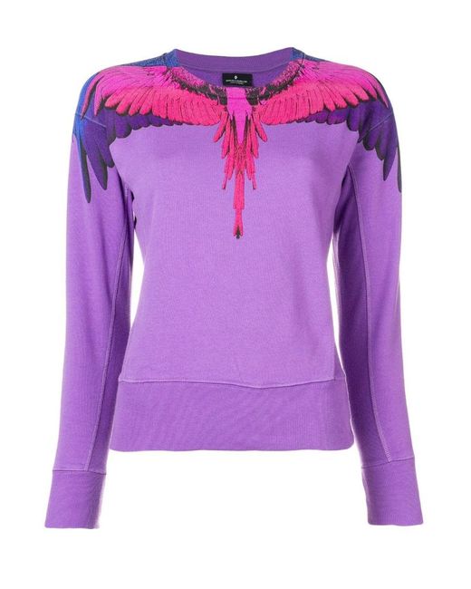 Marcelo Burlon Purple Bird Feather Flying Wing Printed Pullover
