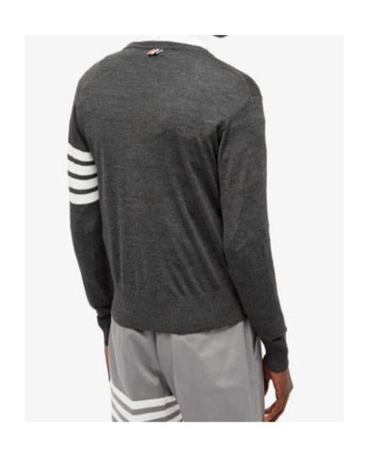Thom Browne Gray Bar Crewneck Pullover for men