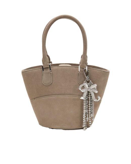 Self-Portrait Multicolor Charm-Detail Suede Bucket Bag
