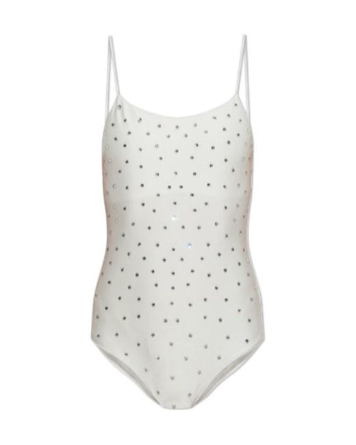 Oseree White Oséree Crystal-Embellished One-Piece Swimsuit