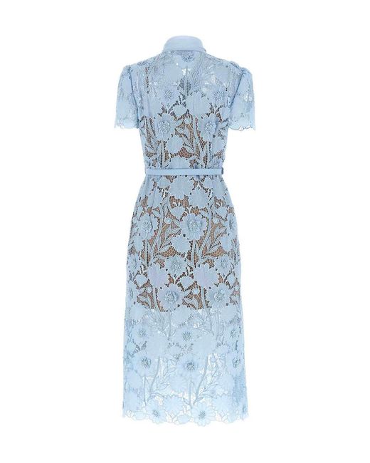 Self-Portrait Blue Lace Tie Neck Midi Dress