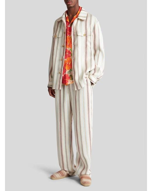 Etro Natural Striped Buttoned Overshirt for men