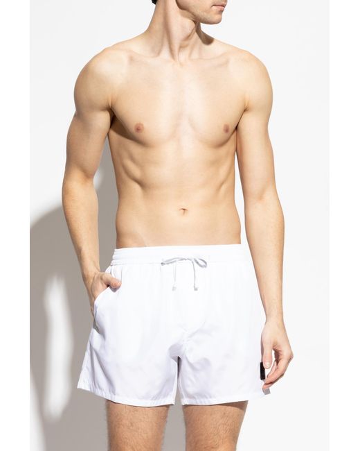 Balmain White Logo-Patch Swim Shorts for men