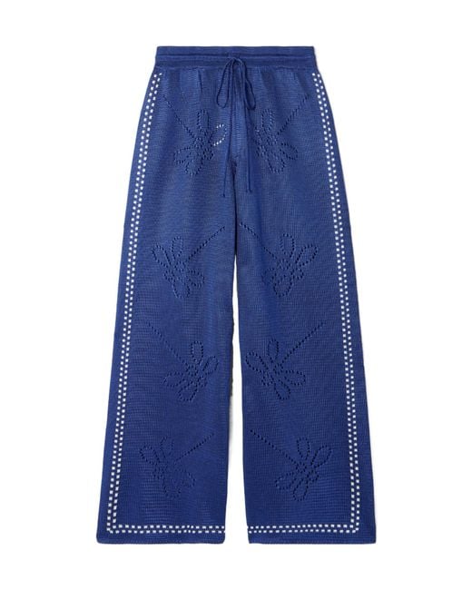 Calle Del Mar Blue Dragonfly Embroidered Wide-Leg Pants