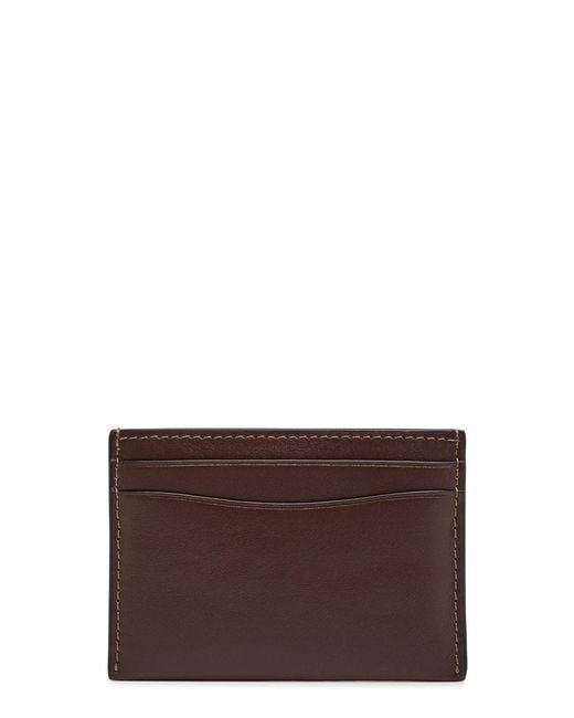 COACH Brown Solid Color Leather Card Holder