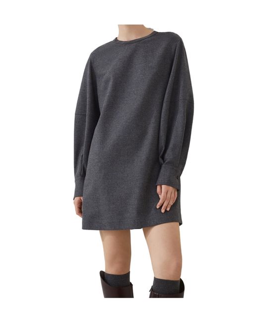 Brunello Cucinelli Gray Long Sleeve Crewneck Dress