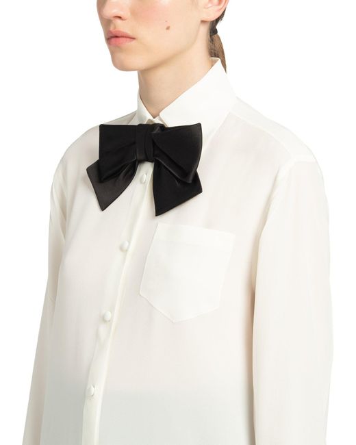 Prada White Bow-Detail Buttoned Blouse