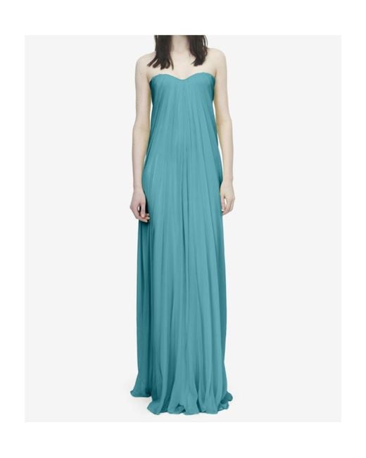 McQueen Blue Strapless Draped Maxi Dress